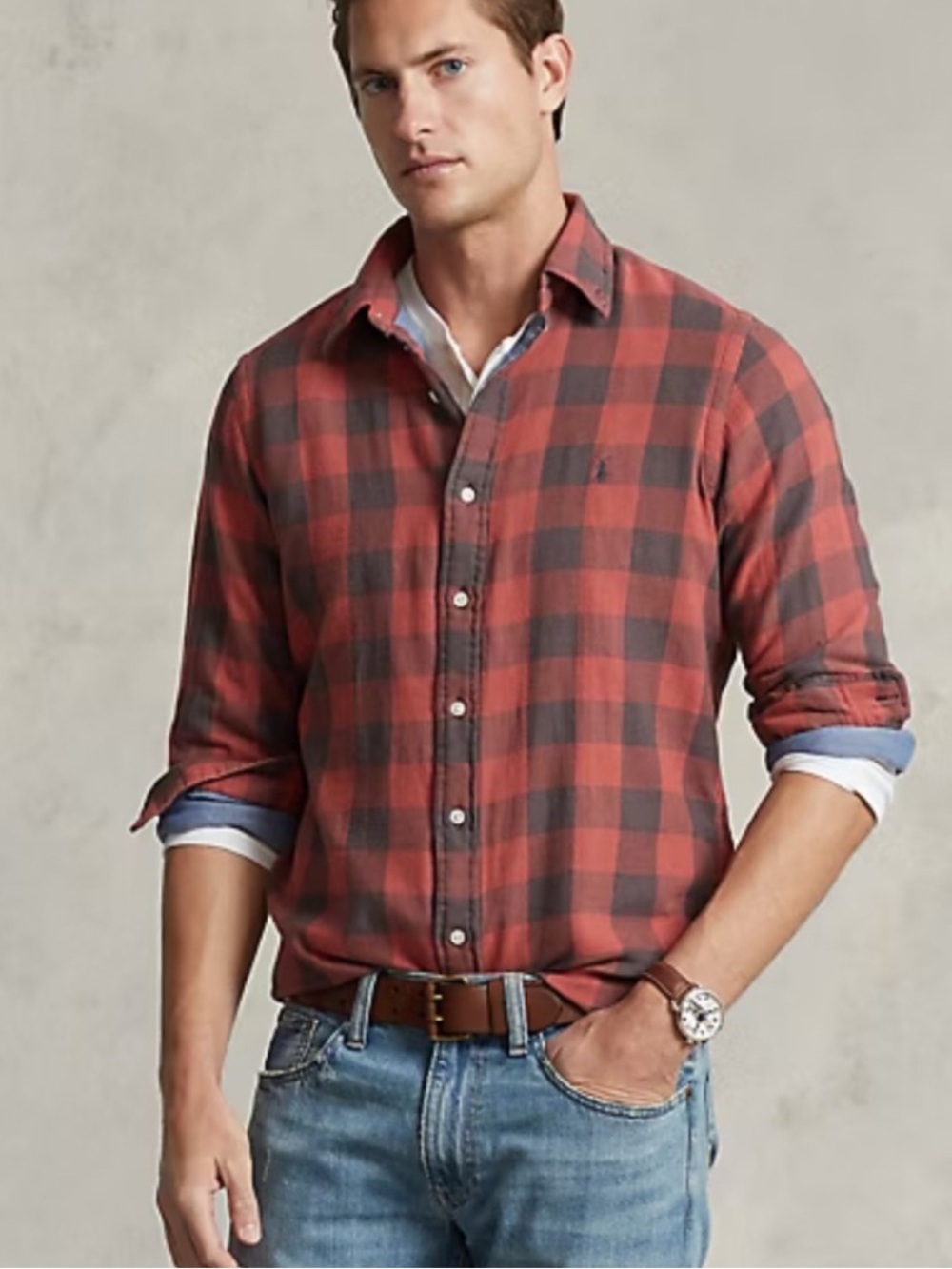 Polo Ralph Lauren classic fit indigo small Men buffalo check print red blue